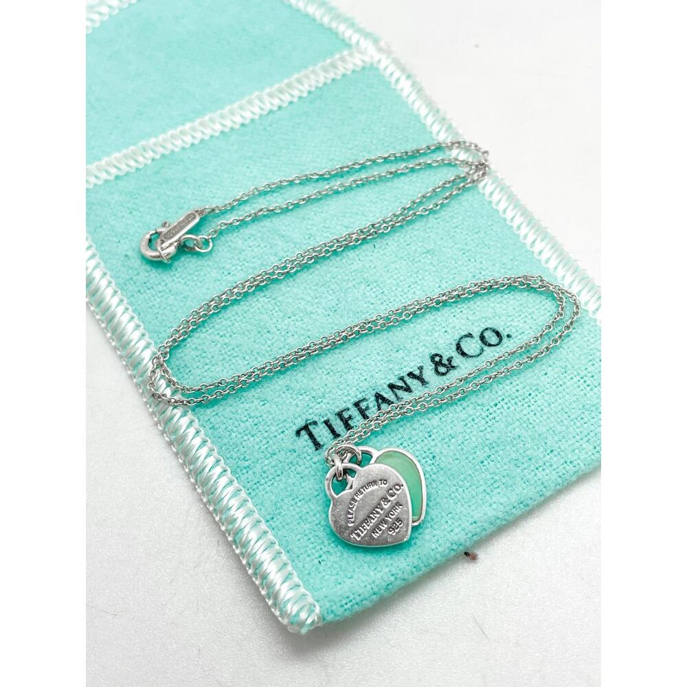 Tiffany & Co. Return to Tiffany Blue Enamel Double Mini Heart Necklace 16” - Picture 2 of 10